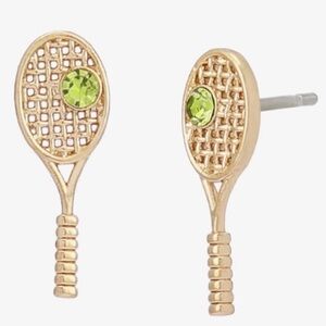 BETSEY JOHNSON Tennis Racquet & Green Crystal Tennis Ball Stud Earrings NEW NWT